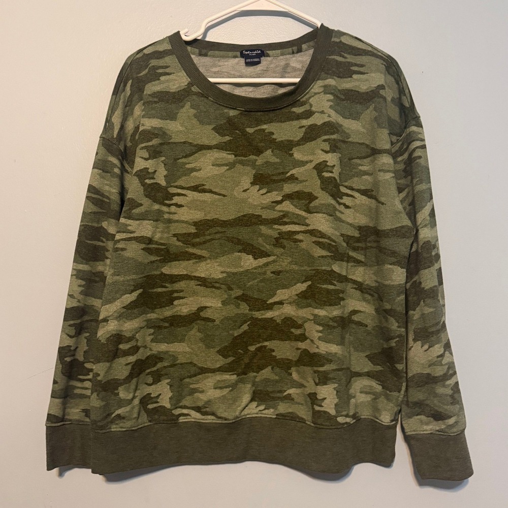 Splendid Women's XL Camo Crewneck Sweatshirt Green Camouflage Pullover 1970